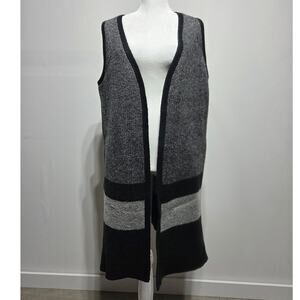 Charlie Paige Gray & Black Open Front Knit Vest Duster Small/Medium